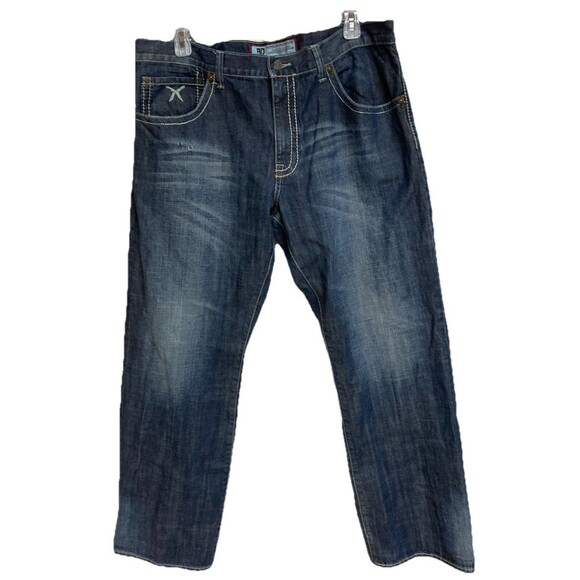 Men's Artful Dodger Jeans Wide Leg Embroidered Faded Hip-hop Blue Size 42x34 - Picture 1 of 8